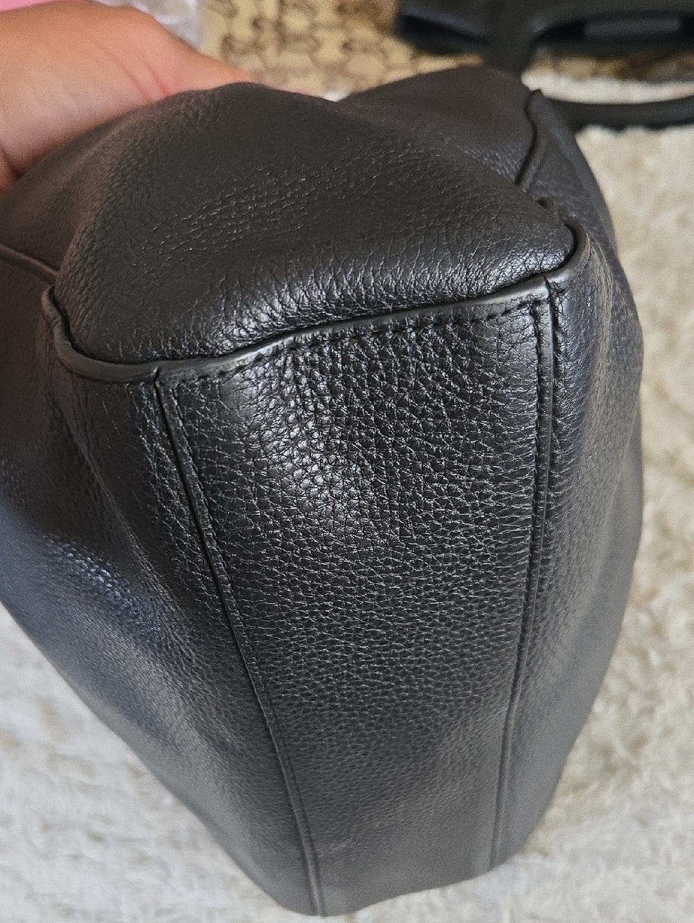 Coach Black Pebbled Leather Tote with Gold Hardware And Coach Cherry Zipper Pull - Picture 6 of 9